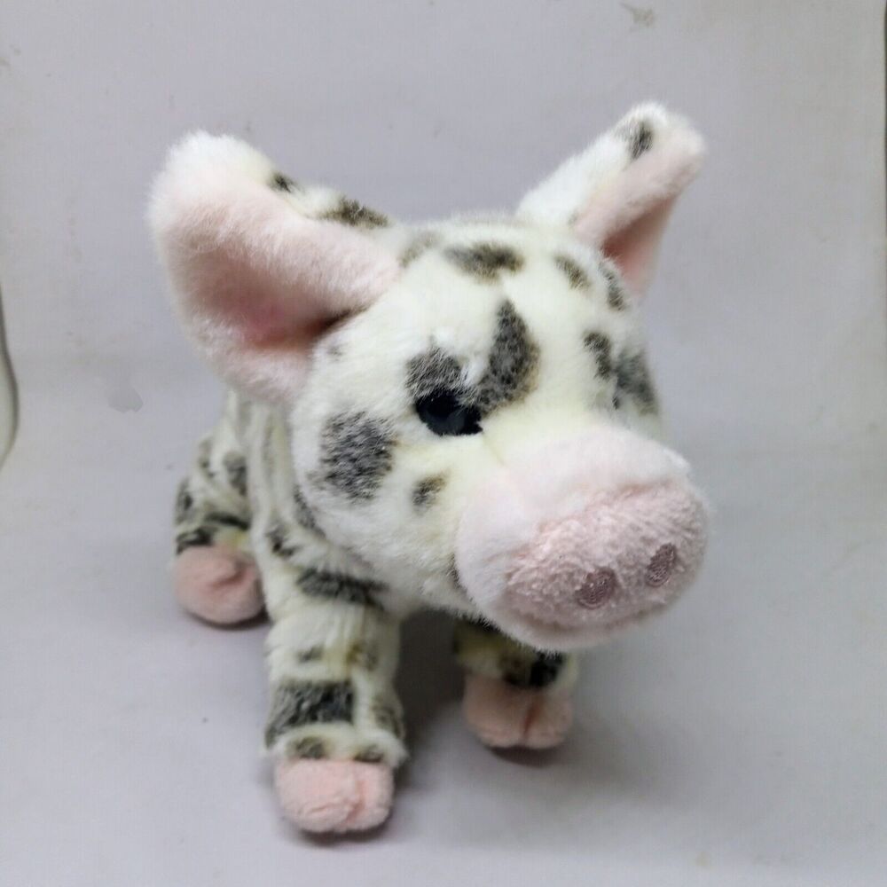 Douglas Cuddle Toy Pauline Spotted Pig Plush-Curly Tail-Plastic Eyes-10 Inch